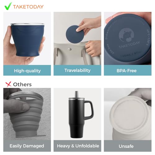 TakeToday Collapsible Cup 8 oz, Foldable with Lid for Travel, Orange - color: Orange