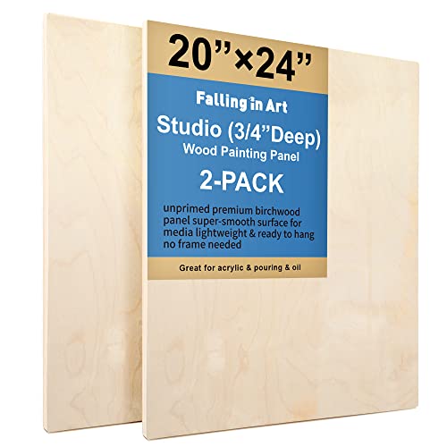 Falling in Art 2 Pack 20x24 Unfinished Birch Wood Panels Kit for Painting - size: 20*24 2-pack