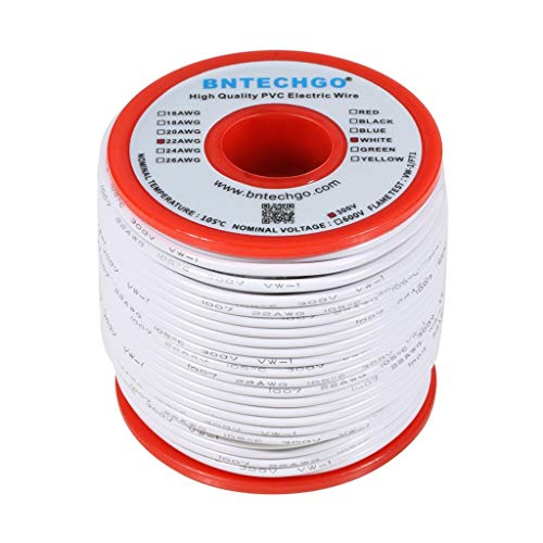 BNTECHGO 22 Gauge PVC Solid Electric Wire White 100 ft Hookup Wire - color: White, size: 22 Gauge 100ft