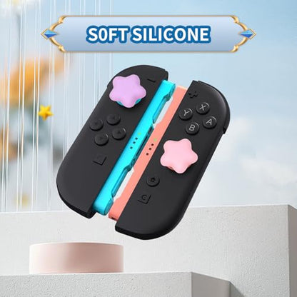 PERFECTSIGHT Cute Star Thumb Grip Caps for Switch 2, PS5, PS4, Xbox Series X/S, Xbox One, Switch PRO Controller, 4PCS Kawaii Soft Rubber 3D Analog Thumbsticks Grips Joystick Cover (Pink+Purple) - color: Pink+Purple Star