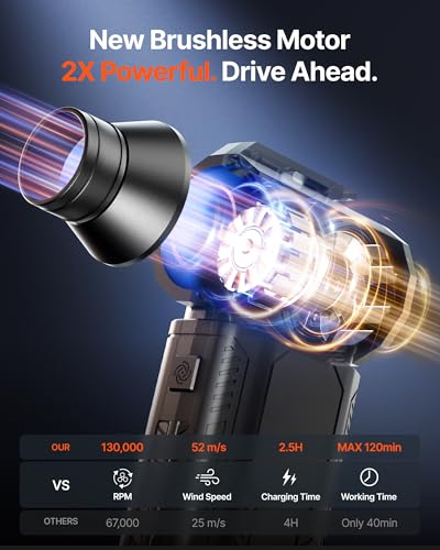 Compressed Air Duster, 130,000RPM Ultra-Powerful Electric Air Duster - color: Black