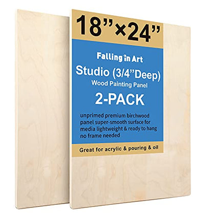Falling in Art 2 Pack 18x24 Unfinished Birch Wood Panels Kit for Painting - size: 18*24 2-pack