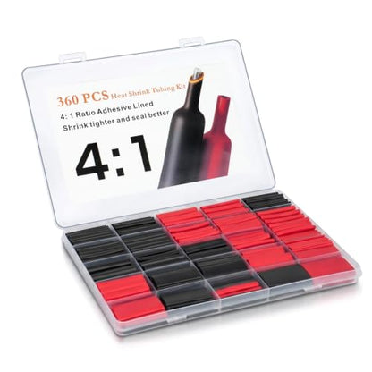 360 Pcs Heat Shrink Tubing Kit, 4:1 Adhesive Lined, Black & Red