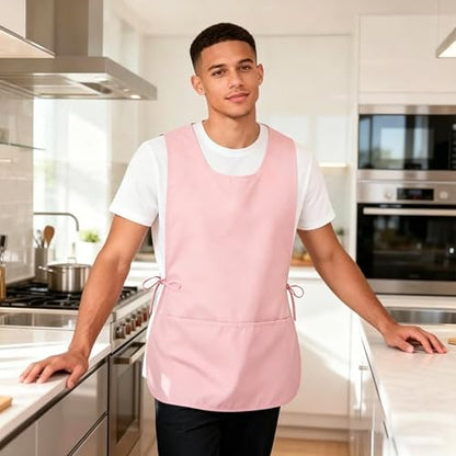 Cobbler Apron Unisex Smock Apron with Side Ties and 2 Deep Pockets Unisex Apron for work kitchen - color: Pink