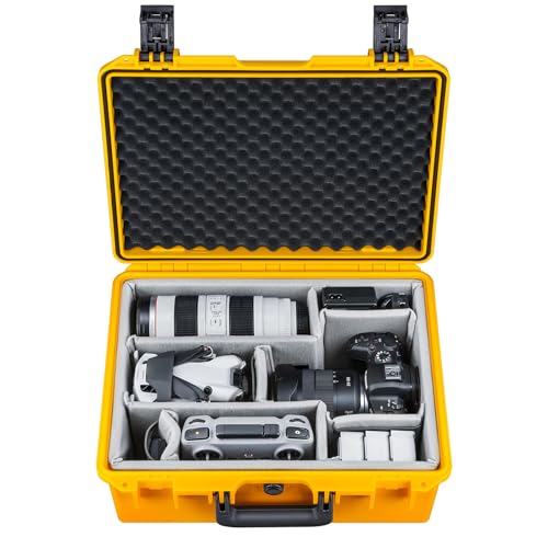 Lykus PVC1 Hard Case with Dividers for Cameras,Lenses,DJI Mavic/Air/Mini - color: Yellow PVC1