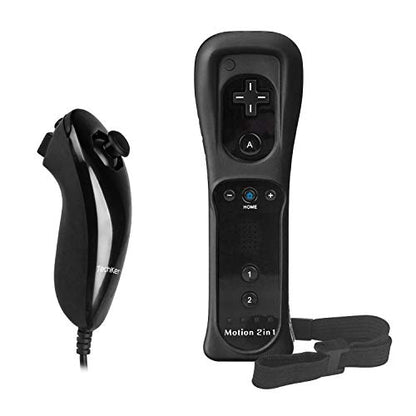 Motion Plus Wii Controllers 2Packs with Nunchucks, Wii Remote Controllers Compatible for wii and Wii U with Built in Motion Plus - color: black+black