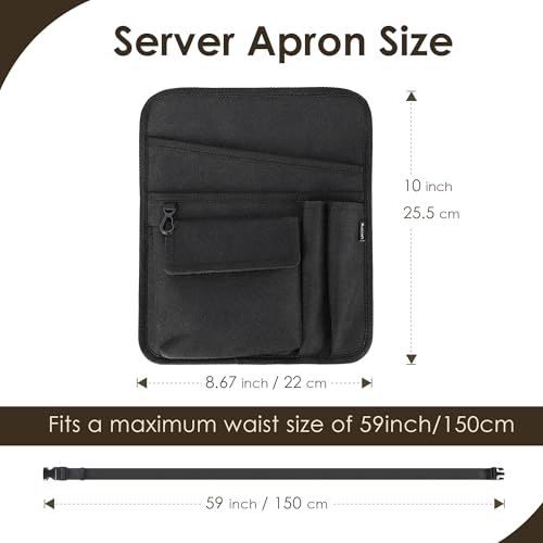 Likesing Server Apron, Serving Apron with Pockets for Waitress, Waiter Waist Tool Pouch Bag with 59'' Adjustable Belt - color: Black-Standard