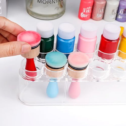 28 Pcs Ink Blending Foam Pads Set, Include 8 Pcs Round Ink Mini Applicator Tools and 18 Pcs Replacement Foam Pads 1 Storage Rack & Box for Drawing Distressing Blending Card Making Stamping Painting