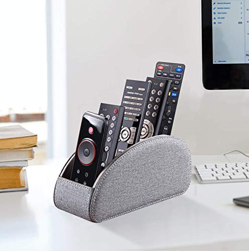Pu Leather TV Remote Control Holder with 5 Compartments,Remote Caddy/Tray - color: Gray, size: Small
