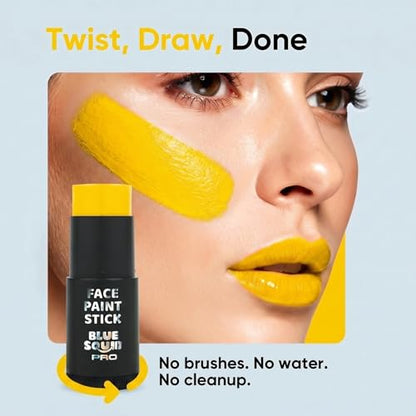 Blue Squid PRO Yellow Face Paint Stick - XL (21g/0.75oz) Waterproof Body Paint for Adults & Kids Eye Black Baseball - Vegan Hypoallergenic Twist-Up Non-Toxic Makeup Stick for Cosplay, Sports - color: Yellow