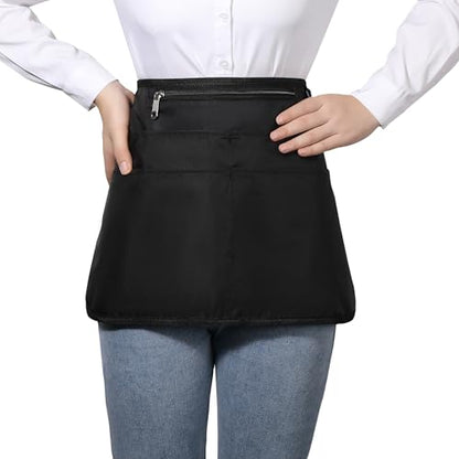 Waterproof Server Apron for Women with 6 Pockets,Quickly Put on and Take off Waitress Apron,Work Apron for Bartender Barista - color: Black