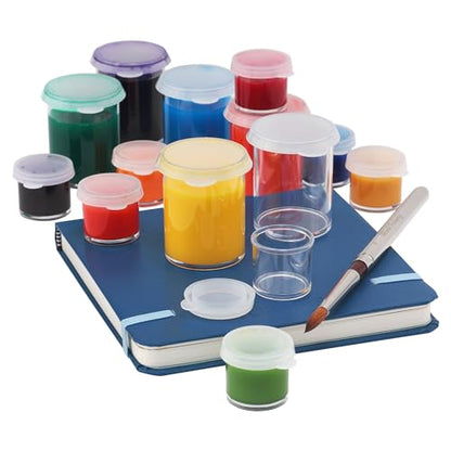 Creative Mark Assorted Pack of 14 Storage Cups - 8 Small 10 ml & 6 Large 45 ml Durable Clear Plastic Paint Containers with Lids for Artists, Students, Professionals