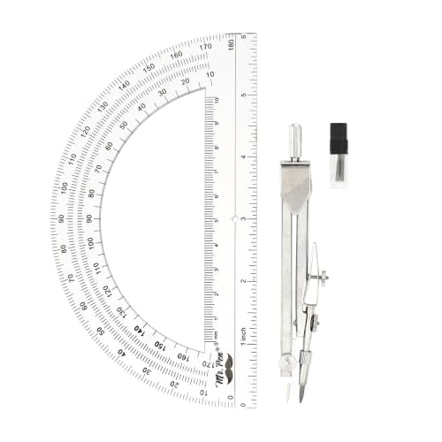 Mr. Pen- Compass and Protractor Set, Metal Math Compass with Refills, 6 Inch Protractor, Plastic Drawing Tool, Student Geometry Math Set for Students, School, Art, Drafting