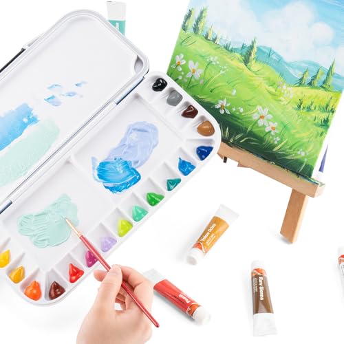 Transon Watercolor Palette Folding with Lid 18wells 2 Mixing Areas and 1 Large Mixing Tray Also for Gouache Acrylic Paint Palette Navy Blue - color: Navy Blue