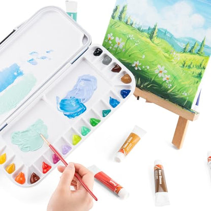 Transon Watercolor Palette Folding with Lid 18wells 2 Mixing Areas and 1 Large Mixing Tray Also for Gouache Acrylic Paint Palette Navy Blue - color: Navy Blue
