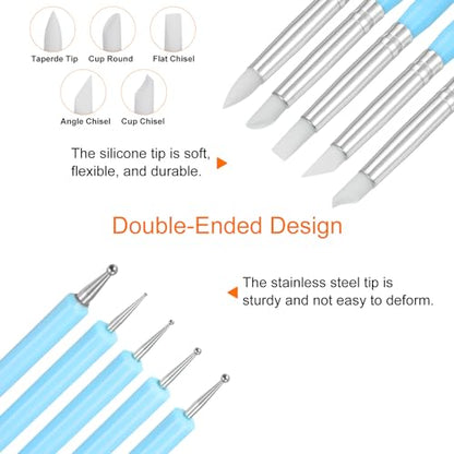 HARFINGTON 5 Pcs Silicone Clay Sculpting Tool Rubber Tip Light Blue - color: Light Blue