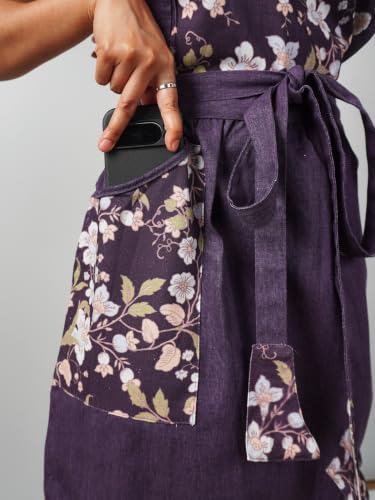 100% Cotton Printed Kitchen Apron with 2 Pockets for Men and Women – Adjustable Chef Apron - Machine Washable - color: Grape Forest