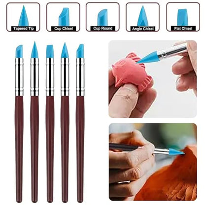 10 Pcs Silicone Clay Sculpting Tools Set, Double-Ended Dotting Tools & Silicone Brushes for Polymer Clay, Air Dry Clay, Pottery & DIY Crafting - color: 10Pcs-Blue