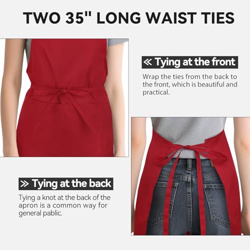 NLUS 2 Pack Kitchen Aprons with 2 Pockets for Women Men, Chef Aprons for Baking BBQ Cooking, Red - color: Chili Red
