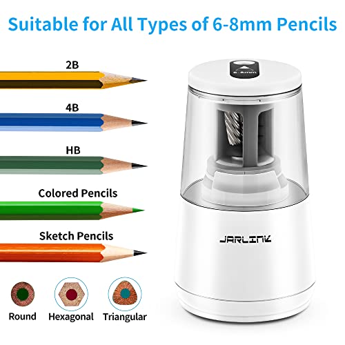 JARLINK Electric Pencil Sharpener, Heavy Duty Helical Blade, Auto Stop - color: White