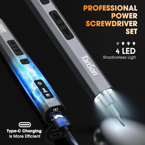 TanSon Mini Electric Screwdriver, 66 IN 1 Small Precision Screwdriver Set - color: 66 Grey