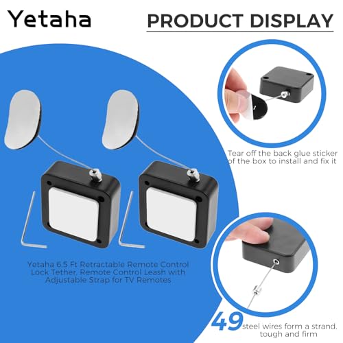Yetaha 2 Pack 6.5FT Adjustable Retractable Remote Control Lock Tether for TV