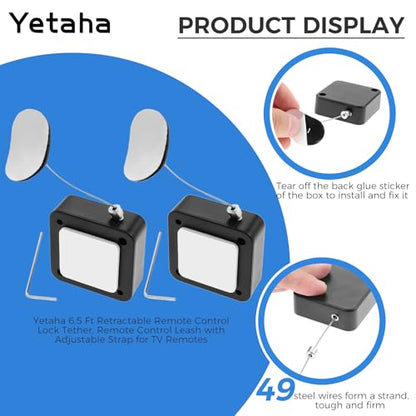 Yetaha 2 Pack 6.5FT Adjustable Retractable Remote Control Lock Tether for TV