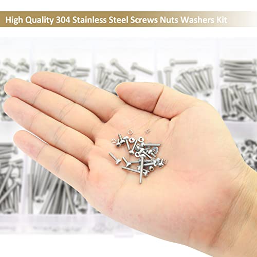562 Pieces M2.5 x 4/6 /8/10 /12/16 /20mm Hex Socket Head Cap Screws Nuts Washers Assortment Kit, 304 Stainless Steel, Fully Machine Thread - size: M2.5, style: Socket Head