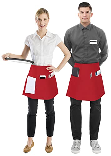 Utopia Wear Server Waist Aprons 12 Pack with 3 Pockets for Men and Women - color: Red