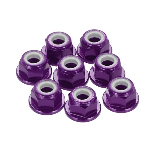 MECCANIXITY 8 Pcs M4 Flange Lock Nuts, Aluminum Nylon Locking Nuts, M4 x 0.7mm Hex Locking Serrated Nuts for RC Drone Quadcopter Motor Prop Adapter Fasteners, Purple - color: Purple, size: M4x0.7mm