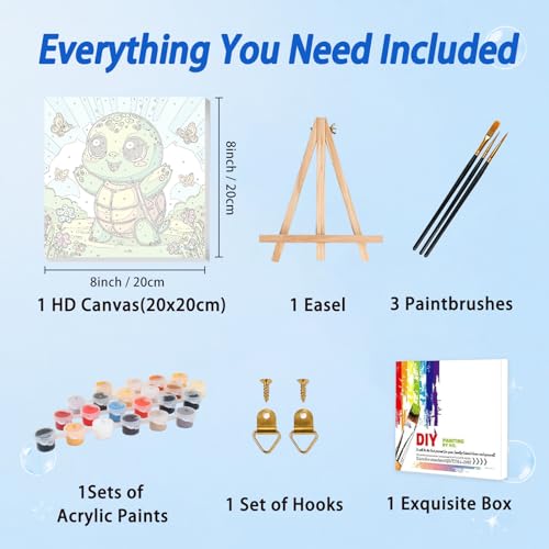 AUKELHJ Paint by Numbers Kit for Kids with Frame, Turtle, 8X8 inch - color: 11-Turtle