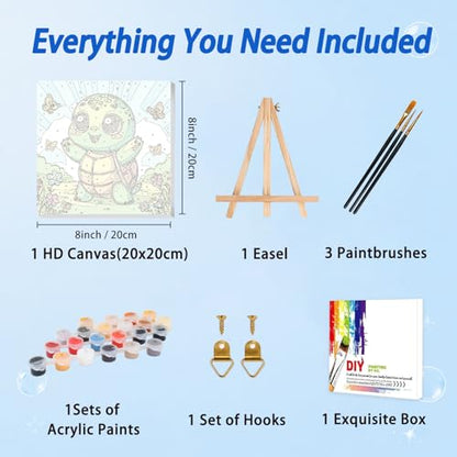 AUKELHJ Paint by Numbers Kit for Kids with Frame, Turtle, 8X8 inch - color: 11-Turtle