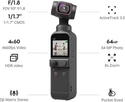 DJI Pocket 2 Creator Combo, Digital Camera 4K, 1/1.7" CMOS, 64MP Photo, Face Tracking, YouTube, Portable Vlogging Camera for Android and iPhone, Black - style: DJI Pocket 2 Creator Combo