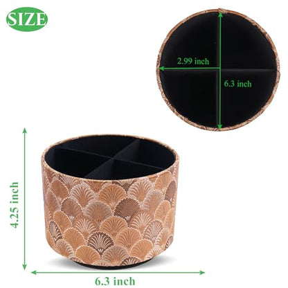 Round Leather Art Supply Organizer,Remote Control Holder,360-degree Rotating Pen Organizer with 4 Compartments(1-Peacock Copper) - color: 1-5Peacock Copper