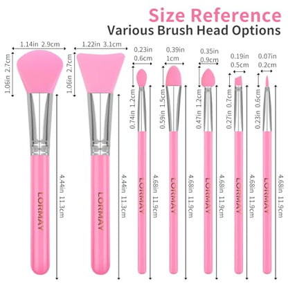 LORMAY 7-Piece Silicone Brush Set for UV Resin Crafts and Makeup, Pink - color: Pink