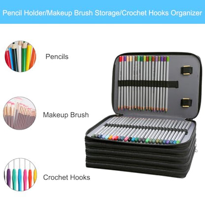 Canvas 250 Slots Pencil Case 5-Layer Zipped Holder w/Handle - color: Retro, size: 250