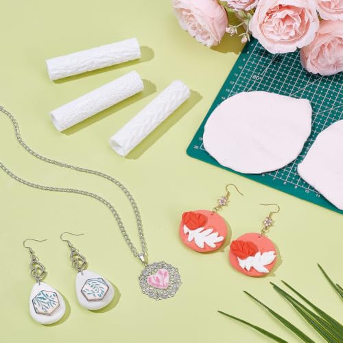 PH PandaHall 3 Styles Polymer Clay Texture Roller Embossing Pottery Texture Rollers Leaf Pattern Clay Roller Pottery Tools for Earrings Making DIY Jewelry Craft, Great Work with Polymer Clay Cutters