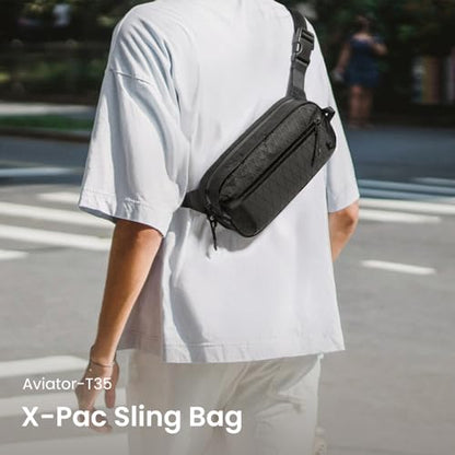 tomtoc 3.5L X-Pac Sling Bag with RFID Blocking Crossbody Pack for Men Women - color: X-Pac Black, size: 3.5L