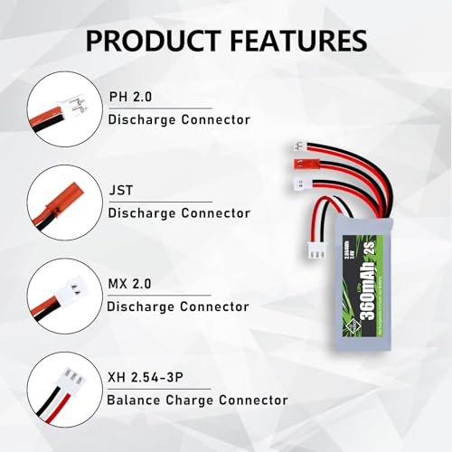 SCX24 Battery 7.4V Lipos 2S 360mAh Rechargeable lipo Battery - size: 360mah 7.4V