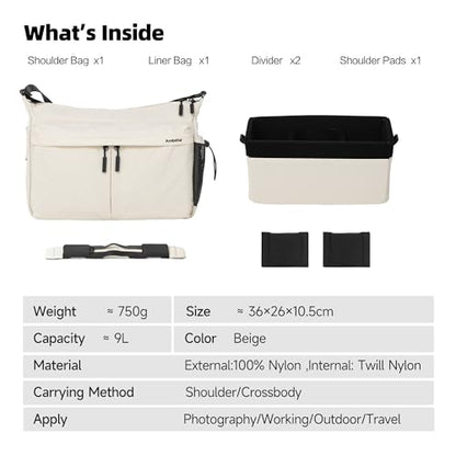 AMBITFUL Camera Messenger Bag for Photographers Shoulder bag,9L Beige - color: Beige