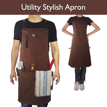 Kitchen Apron, Work Apron, Canvas Apron, Brown - color: Brown