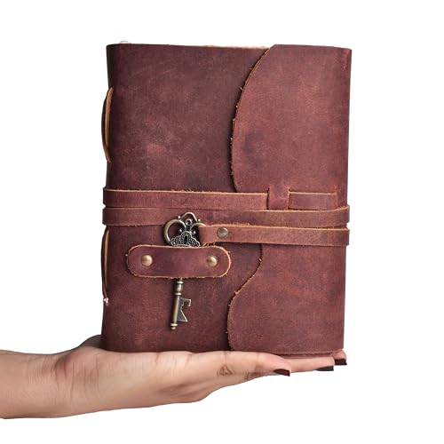 LEATHER VILLAGE Old Journal Key Lock, Mahogany Brown 6x4. - color: Beetroot Red, size: 6"X4"