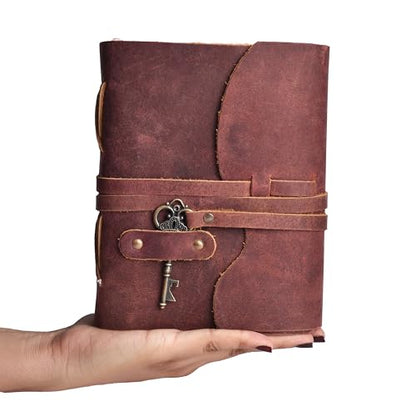 LEATHER VILLAGE Leather Bound Notebook Key Lock, Mahogany Brown 8x6. - color: Beetroot Red, size: 8"X6"