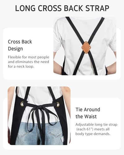 Syntus Chef Apron for Men Women with Pockets, Thick Grilling BBQ Apron - color: Black Canvas