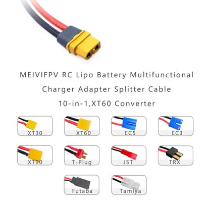 RC Lipo Battery Charger Adapter Connector 10 in 1 Splitter Wire Cable XT60H