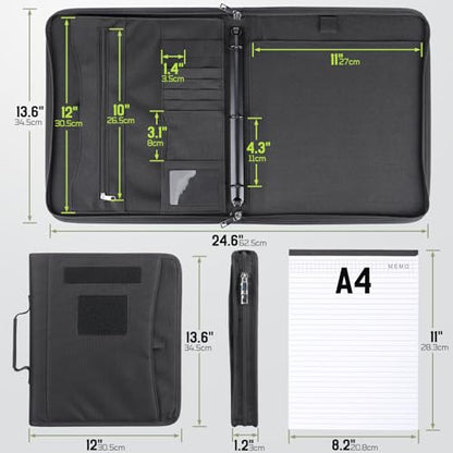Livans Portfolio Padfolio Binder with Detachable 3-Ring Planner & A4 Paper - color: Black