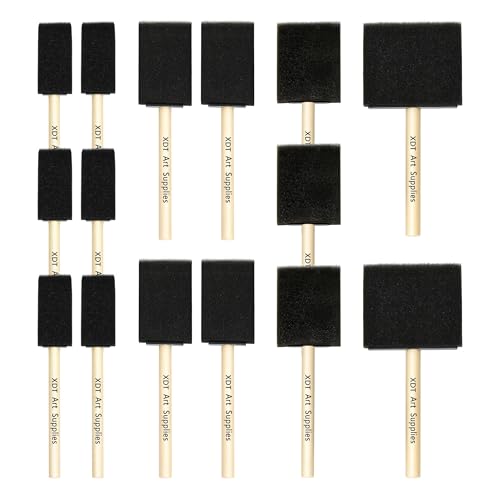 XDT Foam Paint Brushes 15Pc Set, Sponge Paint Brushes for Staining, Crafting & Painting- Durable Foam Brushes and Sponge Brushes Set - size: Foam Brush Assorted