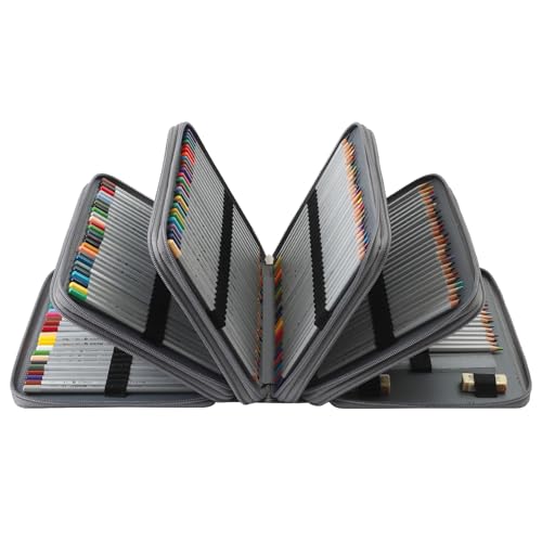 Canvas 250 Slots Pencil Case 5-Layer Zipped Holder w/Handle - color: Grey, size: 250