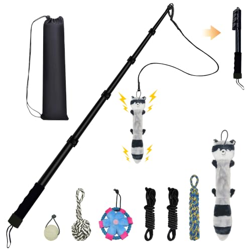 Flirt Pole for Dogs, Interactive Toys Tug-of-war for Dogs, Five-Section Retractable Adjustable Length, Chase Toys with Rope Chewing Sticks, for Outdoor Exercise & Training - size: 59Inch Pole-Black