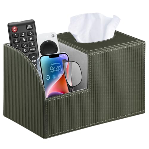 PU Leather Square Tissue Box Cover - Multi-Functional Tissue Box Holder - color: Green